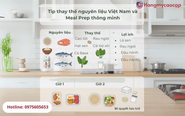 Tip thay thế nguyên liệu Việt Nam và Meal Prep thông minh
