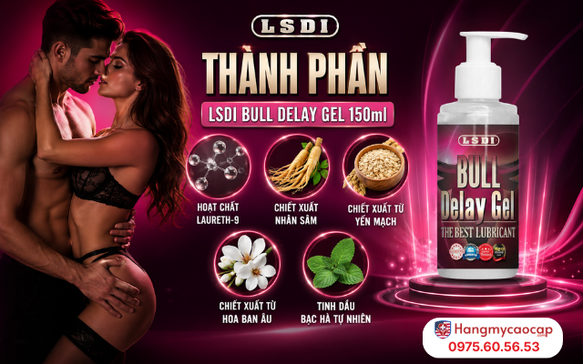 Thành phần của gel chống xuất tinh sớm LSDI Bull Delay gel 150ml