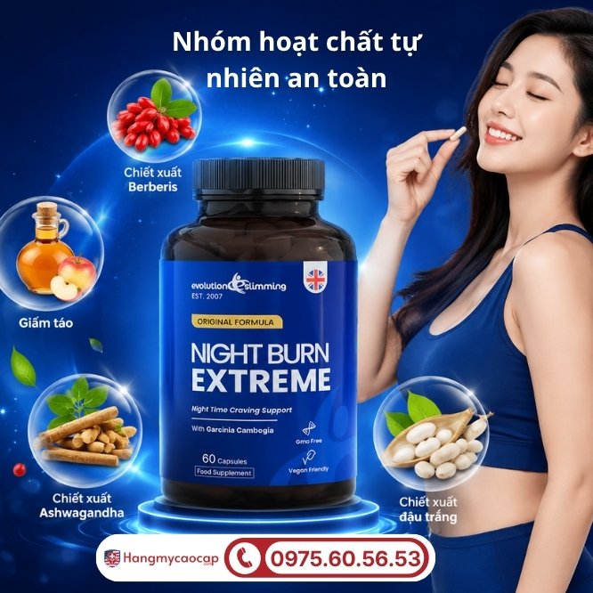 Chi tiết bảng thành phần đột phá của Night Burn Extreme 60 viên